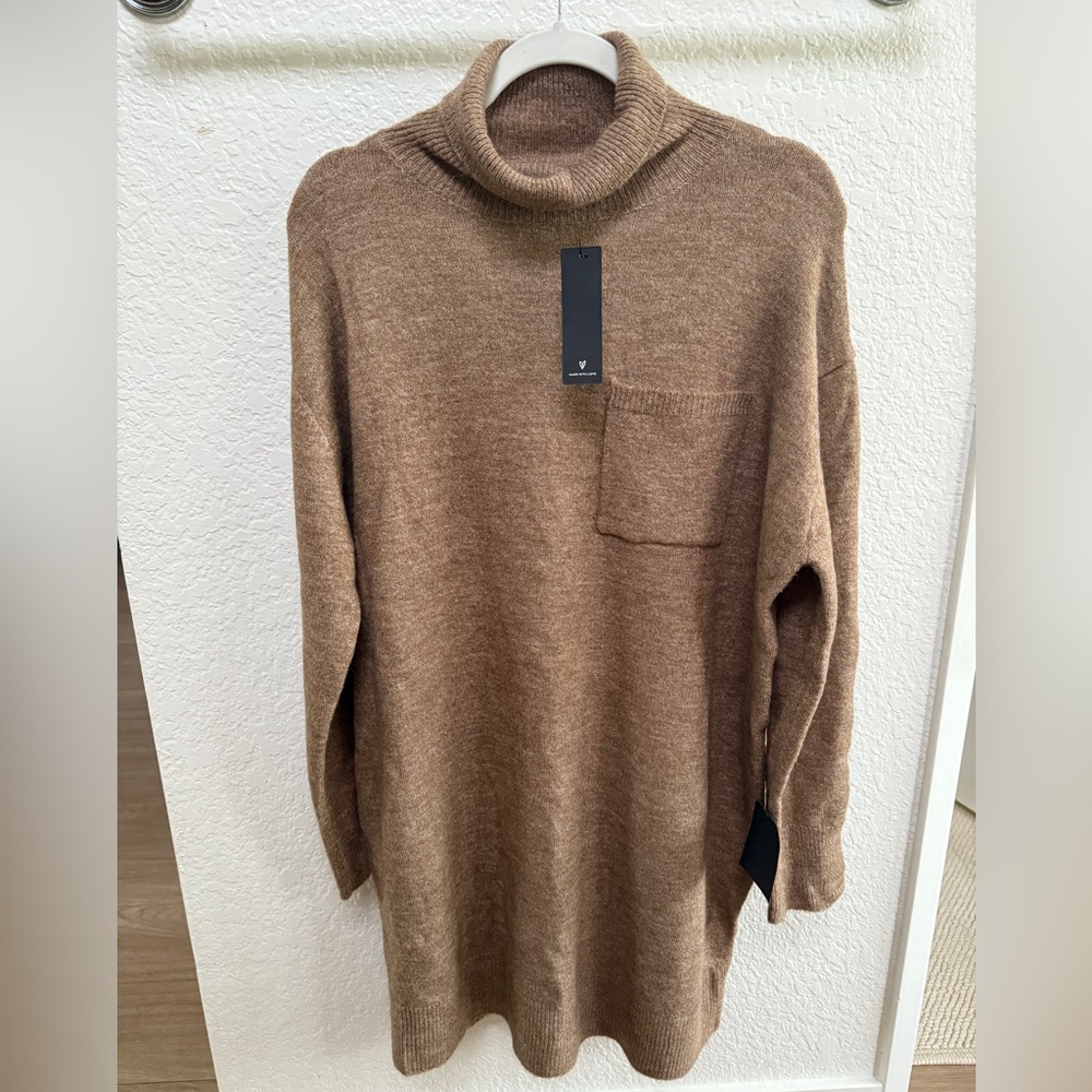 NWT LULUS brown turtleneck sweater dress with pocket